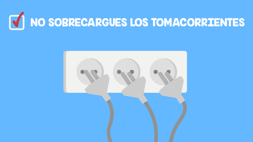 Conectar muchos artefactos en un solo punto de energía puede ocasionar cortocircuitos y posteriores incendios. En este punto, el Osinergmim nos recomienda evitar usar enchufes múltiples tipo cruz o triples y optar por supresores de pico.